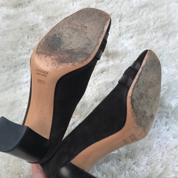 GUCCI Suede Horse Bit Block Heels EUC very nice with a 3-1/2 inch block heel. - Picture 7 of 8